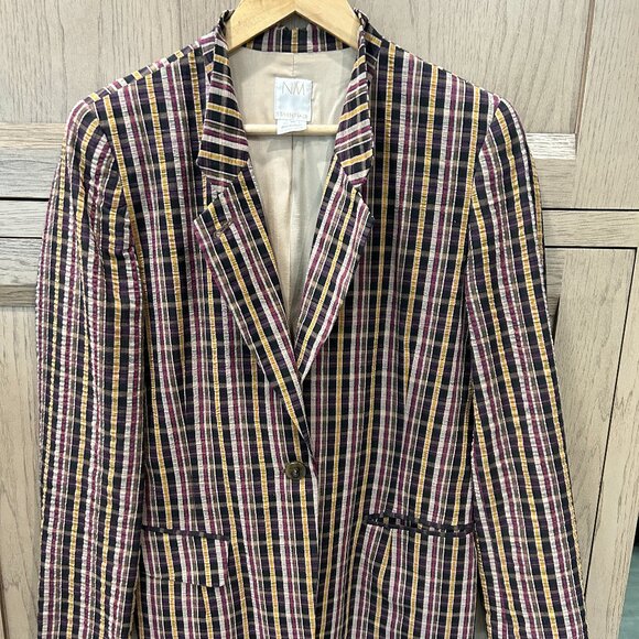Vintage Neiman Marcus Plaid Seer Sucker Blazer Ladies Size 10